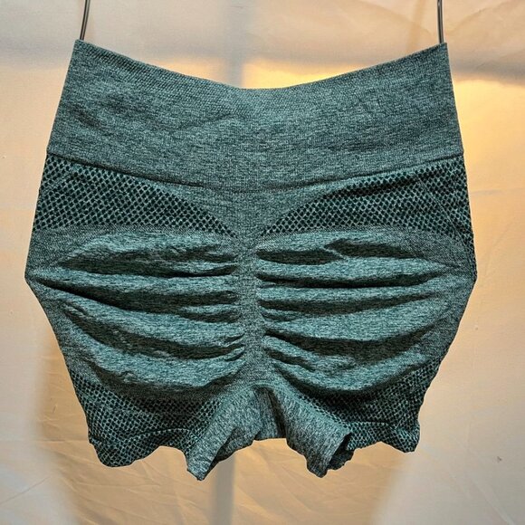 Women’s Seamless High-Waisted Workout Shorts Green Medium - Picture 2 of 4